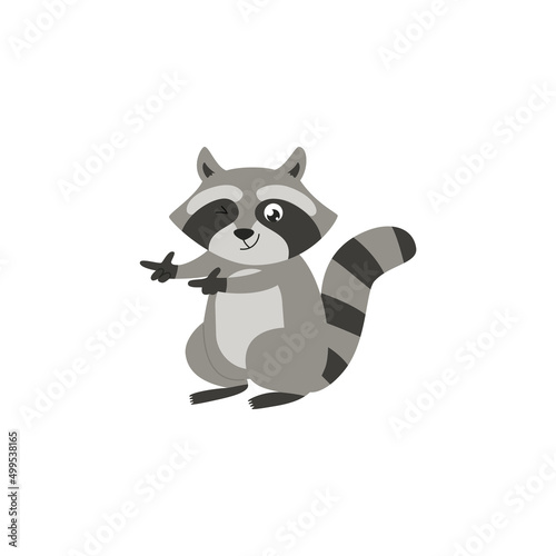 Raccoon or racoon comic cartoon character flat vector illustration isolated.