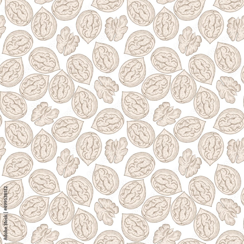 Seamless pattern of walnut kernels in a shell Seamless pattern of walnut kernels in a shell