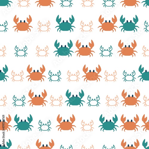 Crab and Crabs Vector Graphic Art Seamless Pattern © F-lin