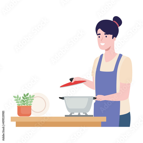 woman cooking with pot