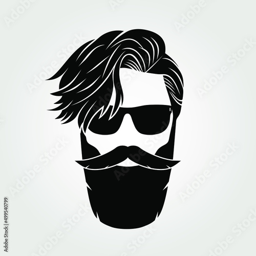 Bearded men in sunglasses, hipster face icon isolated. Vector illustration	