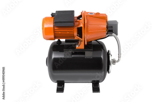 The automatic water pump station is black isolated on white background. Black water pump station