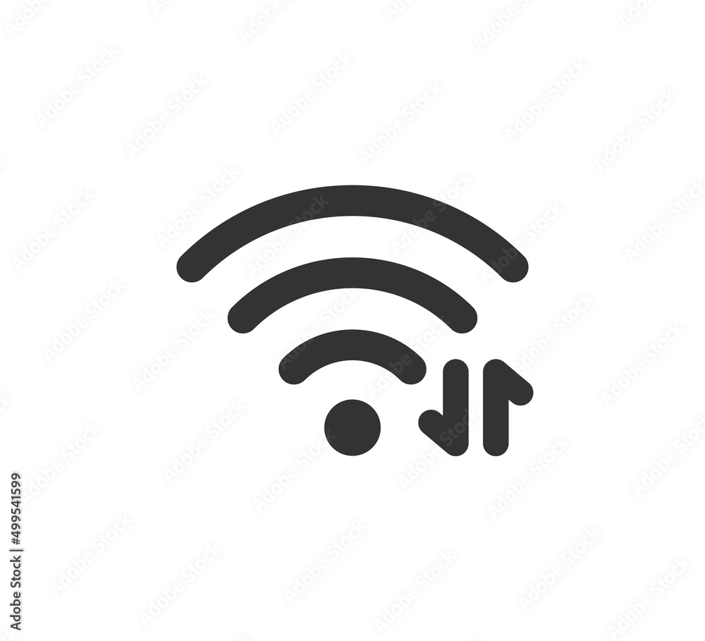 Wifi symbol and arrows icon. Exchanging data via Wi Fi. Wireless internet signal. Vector illustration isolated on white background. Wifi symbol and arrows icon. Exchanging data via Wi Fi. Wireless internet signal. Vector illustration isolated on white background.