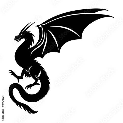 Black dragon icon isolated on white background.