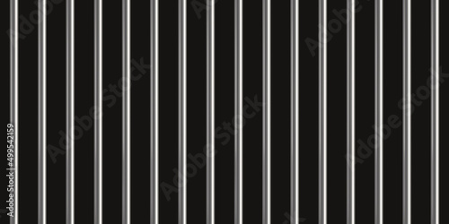 Realistic prison metal bars. Prison fence. Jail grates. Iron jail cage. Metal rods. Criminal grid background. Vector pattern. Illustration isolated on black background.
