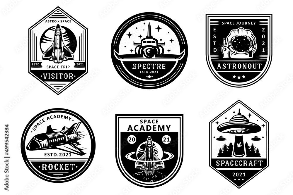 Obraz premium Set of space badges, patches, emblems, badges and labels