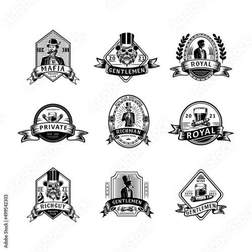 Vintage gentlemen club emblem with top hat for labels or badges templates