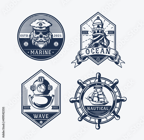 Set of sailing badges labels, emblems and logo
