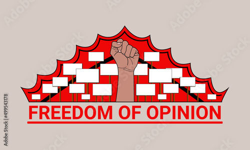 Freedom of Opinion with a fist and some white boards.