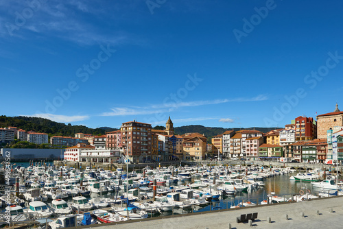 View of the boats in the Marina of Bermeo town