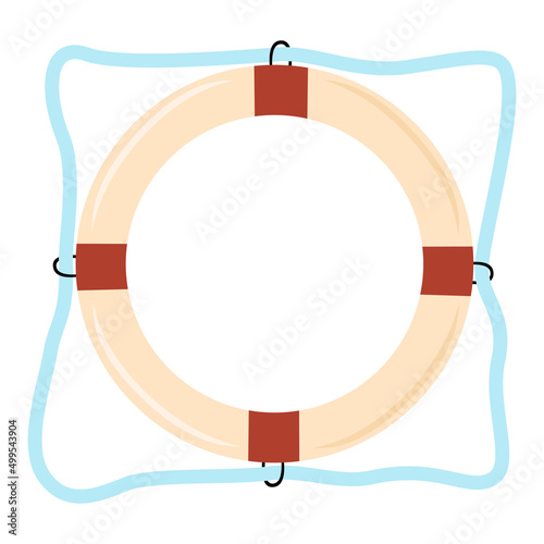 Life preserver with rope flat vector isolated illustration