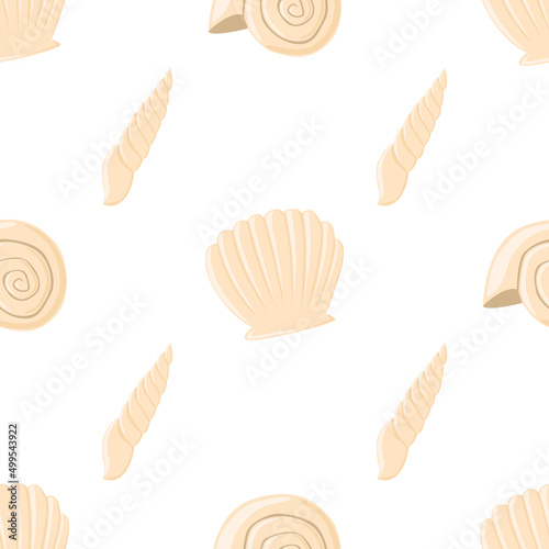 Empty seashell flat vector seamless pattern background.