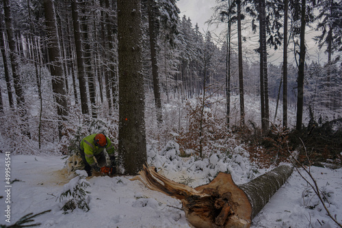 person with chainsaw