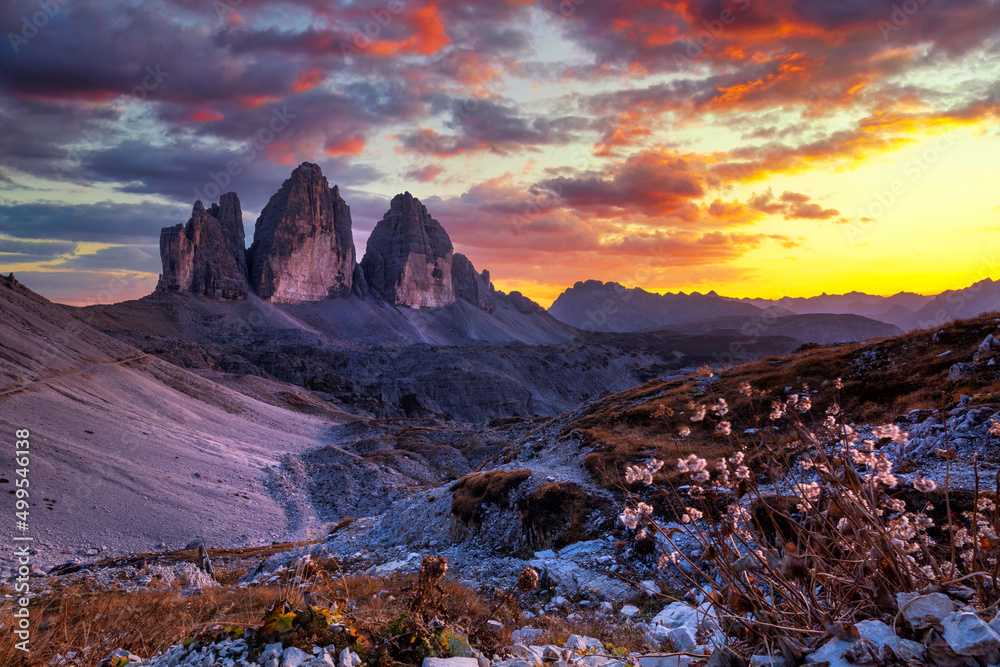 Beautiful landscape of mountains during sunset - Tre Cime di Lavaredo