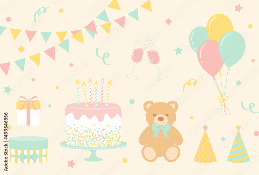 vector background with teddy bear and party icons for banners, cards, flyers, social media wallpapers, etc. vector background with teddy bear and party icons for banners, cards, flyers, social media wallpapers, etc.