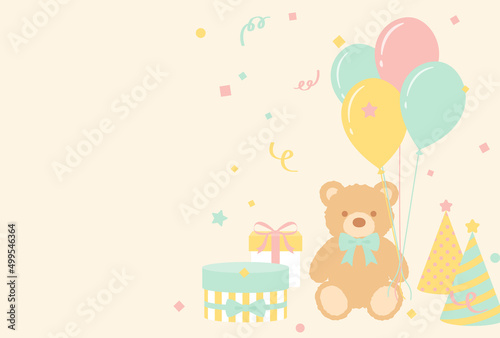 vector background with teddy bear and party icons for banners, cards, flyers, social media wallpapers, etc.