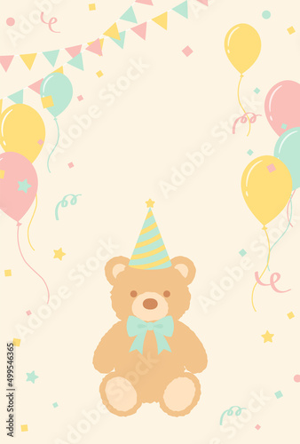 vector background with teddy bear and party icons for banners, cards, flyers, social media wallpapers, etc.