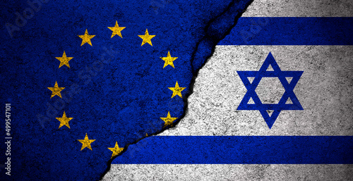 Israel and Europe union flags background. Political and economical cooperation concept photo