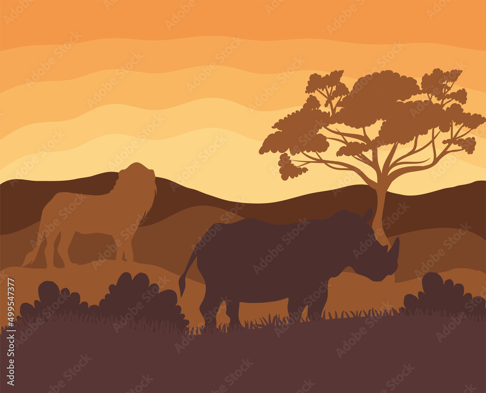 Obraz premium african savannah with rhino