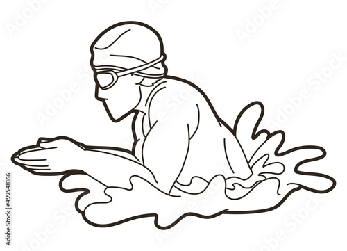 Swimming Sport Action Male Swimmer Cartoon Graphic Vector
