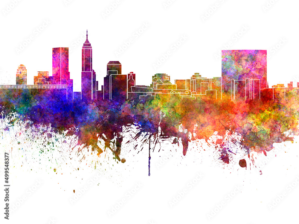 Indianapolis skyline in watercolor on white background