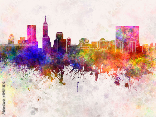 Indianapolis skyline in watercolor background © Paulrommer
