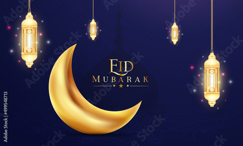 Tela Eid Mubarak or Eid ul Fitr on the Islamic design concept