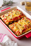 Italian lasagna with meat, cheese and vegetables. Italian food.