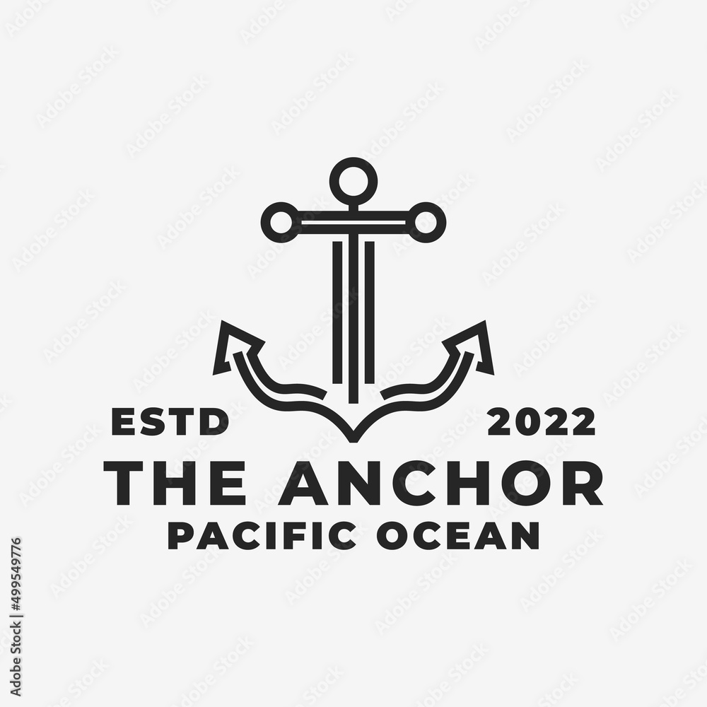 Anchor in line style logo design template, anchor linear logo vector illustration design template inspiration