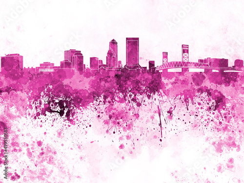 Jacksonville skyline in watercolor on white background