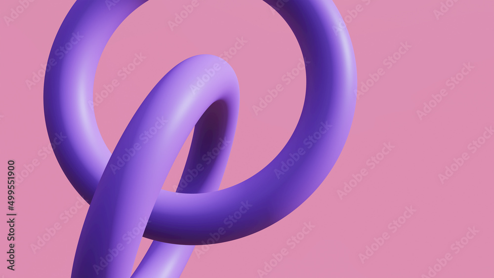 Obraz premium Abstract background purple two circular loops in gold and rose gold , illustration 3D Rendering