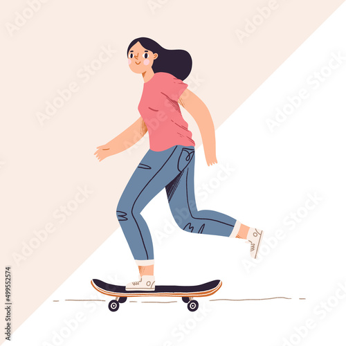 Girl on a skateboard, vector illustration