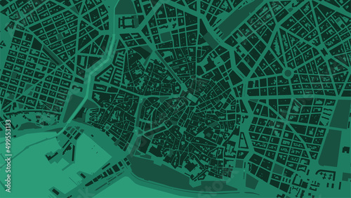 Dark green Palma de Mallorca City area vector background map, streets and water cartography illustration.