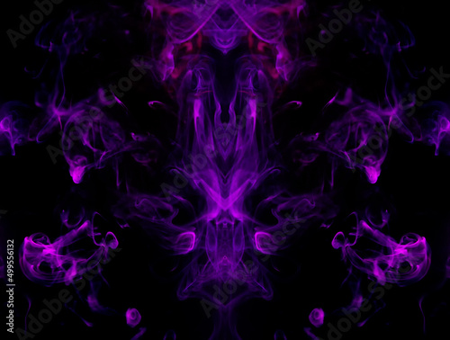 Mirrored abstract mystic image. Smoke mystery pink light