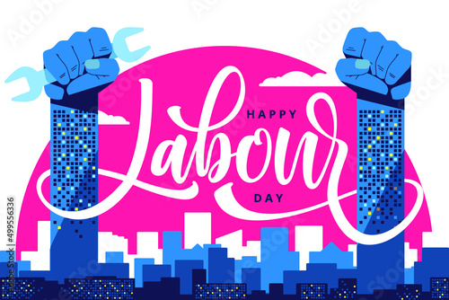 Billede på lærred happy labour day flat illustration background