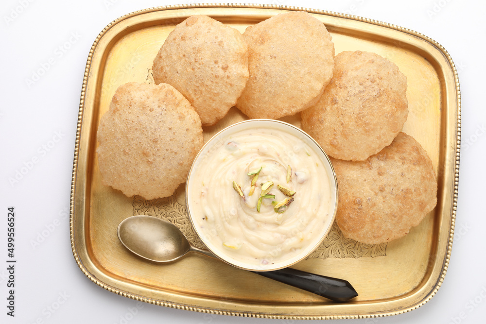 Shrikhand & Puri, Shrikhand is an Indian sweet dish made of strained