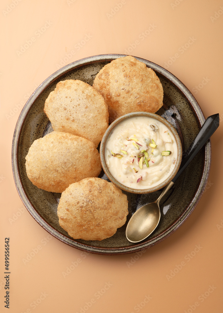Shrikhand & Puri, Shrikhand is an Indian sweet dish made of strained