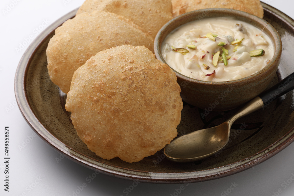 Shrikhand & Puri, Shrikhand is an Indian sweet dish made of strained