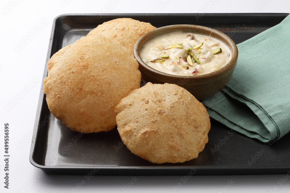 Shrikhand & Puri, Shrikhand is an Indian sweet dish made of strained