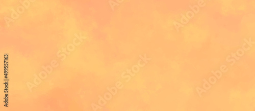 Beautiful orange and yellow watercolor background with white paint spray spatter and texture grunge, Colorful painting of sunset or sunrise clouds, gradient abstract watercolor Grunge Design. 