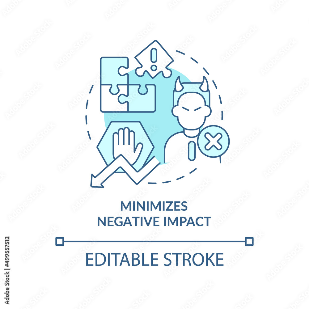 Minimizes negative impact turquoise concept icon. Stakeholder management plan abstract idea thin line illustration. Isolated outline drawing. Editable stroke. Arial, Myriad Pro-Bold fonts used