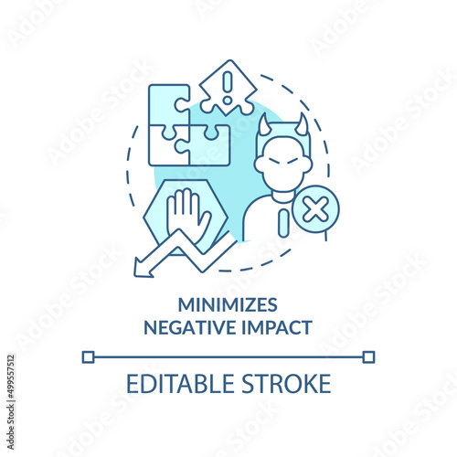 Minimizes negative impact turquoise concept icon. Stakeholder management plan abstract idea thin line illustration. Isolated outline drawing. Editable stroke. Arial, Myriad Pro-Bold fonts used