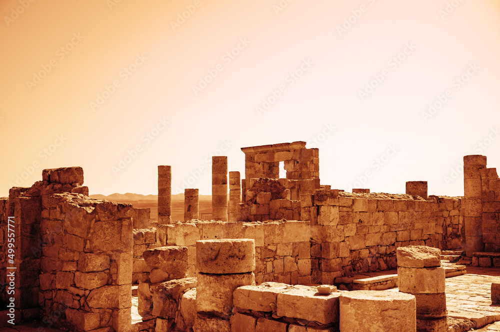 View of the ruined buildings in the ancient Nabataean city of Avdat, now a national Park, in the Negev Desert