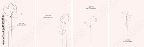 Set of vector abstract universal backgrounds templates in minimal style with flowers.