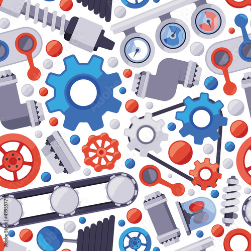 Robotic gears pattern. Industrial machinery pictures robotic details garish vector seamless background