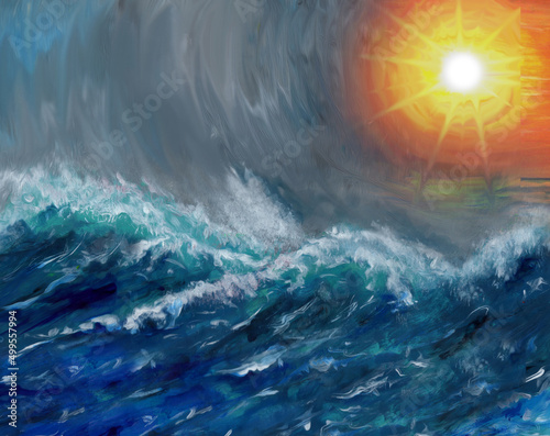 sea ​​waves and sun painting