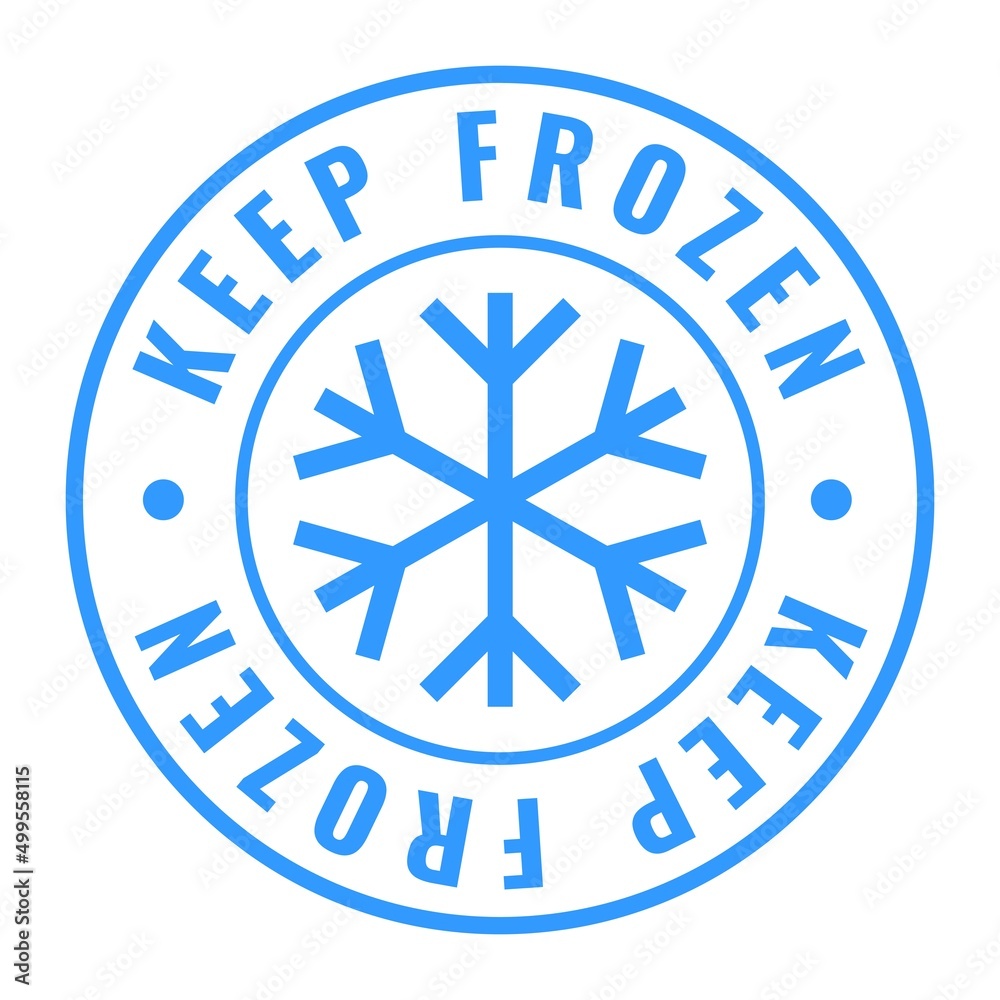Keep frozen vector food product package label. Keep frozen in fridge, snowflake icon Keep frozen vector food product package label. Keep frozen in fridge, snowflake icon