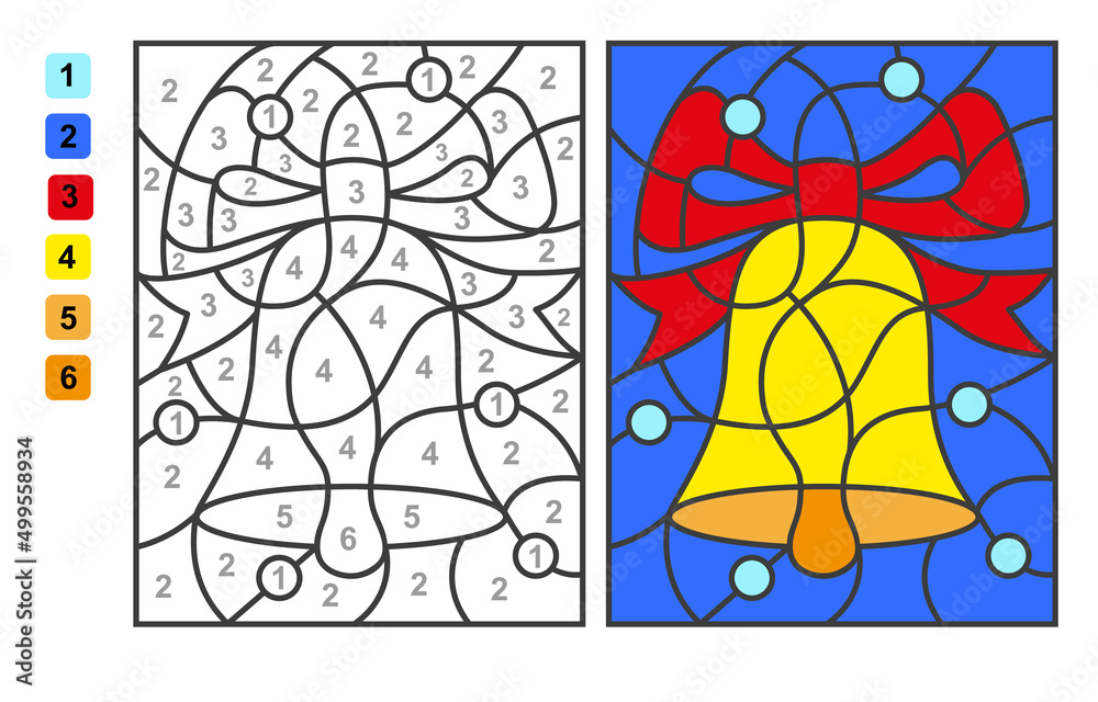 Gingle Bell. Color by numbers. Puzzle game for children education ...