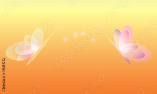 Air butterflies on a warm orange yellow background. Vector summer spring illustration