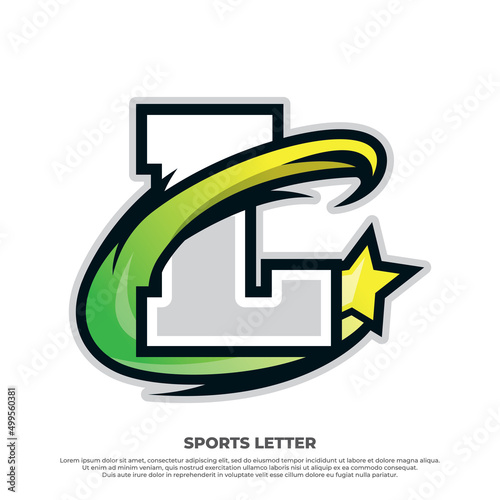 Initial L letter sport design concept with swosh star isolated on white background, esport design